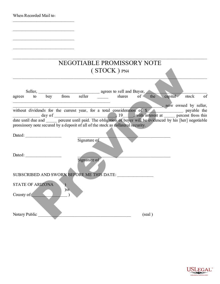form Negotiable Promissory Note for Stock preview
