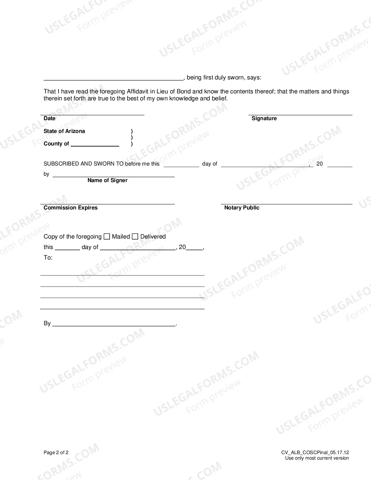 Preview Affidavit In Lieu Of Bond