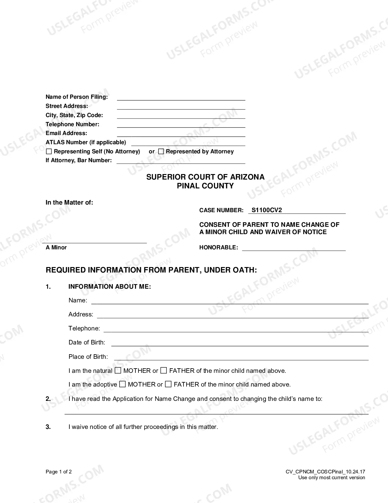 Preview Name Change Packet for Minor Child