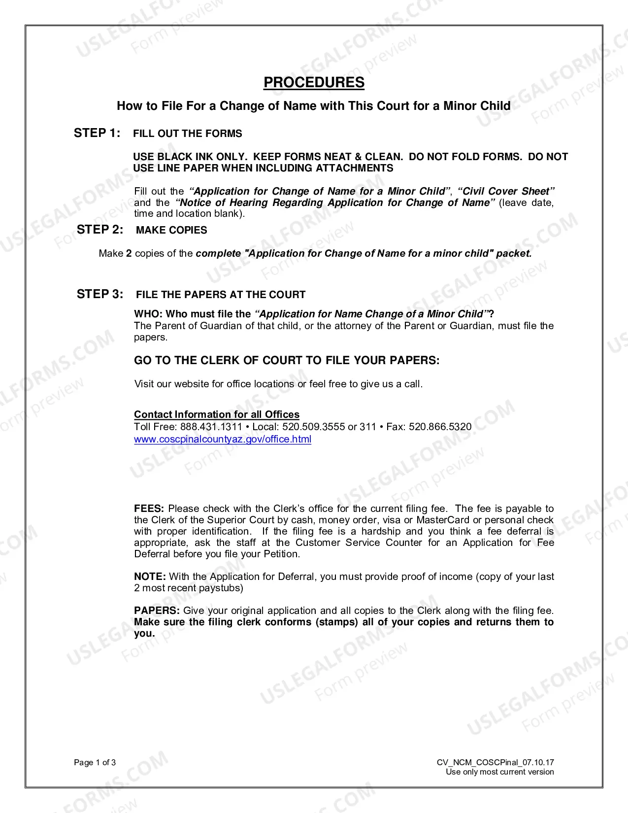 Preview Name Change Packet for Minor Child
