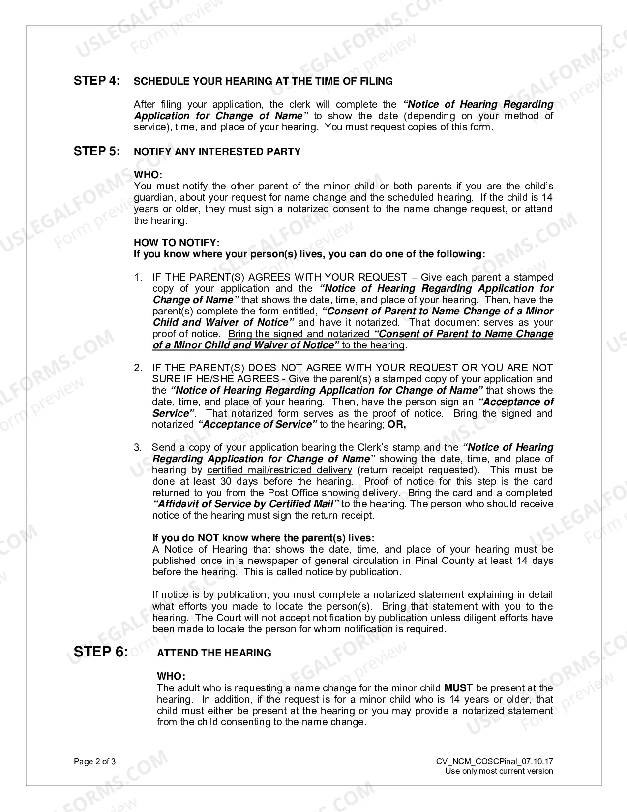 Preview Name Change Packet for Minor Child