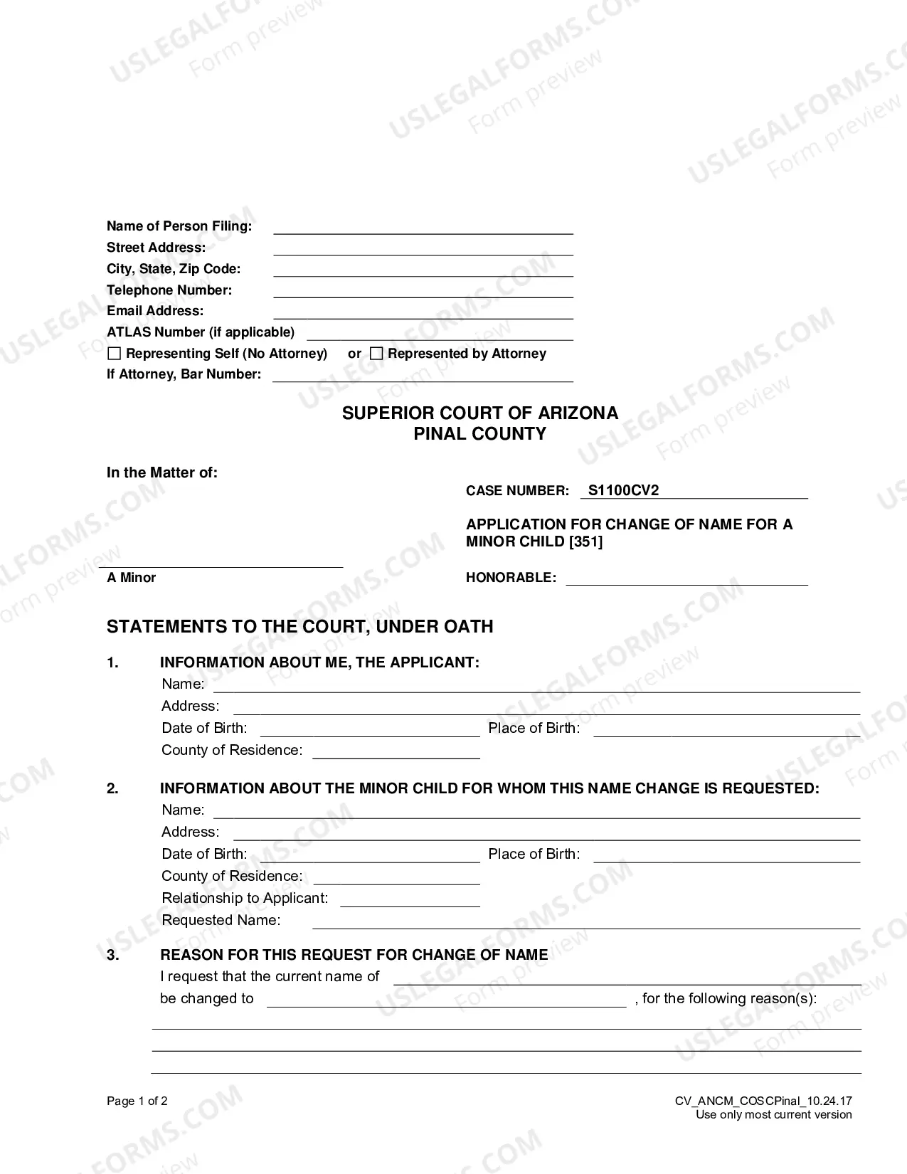 Preview Name Change Packet for Minor Child