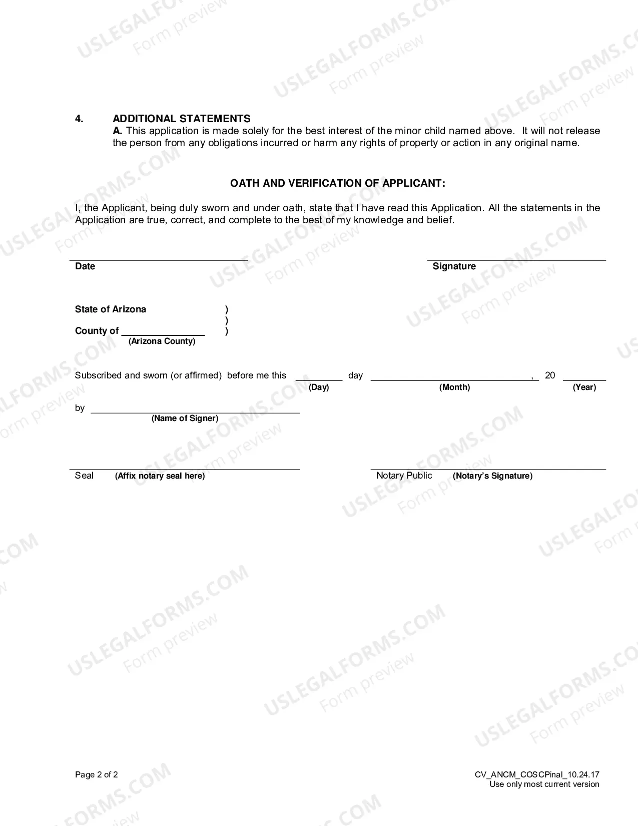 Preview Name Change Packet for Minor Child