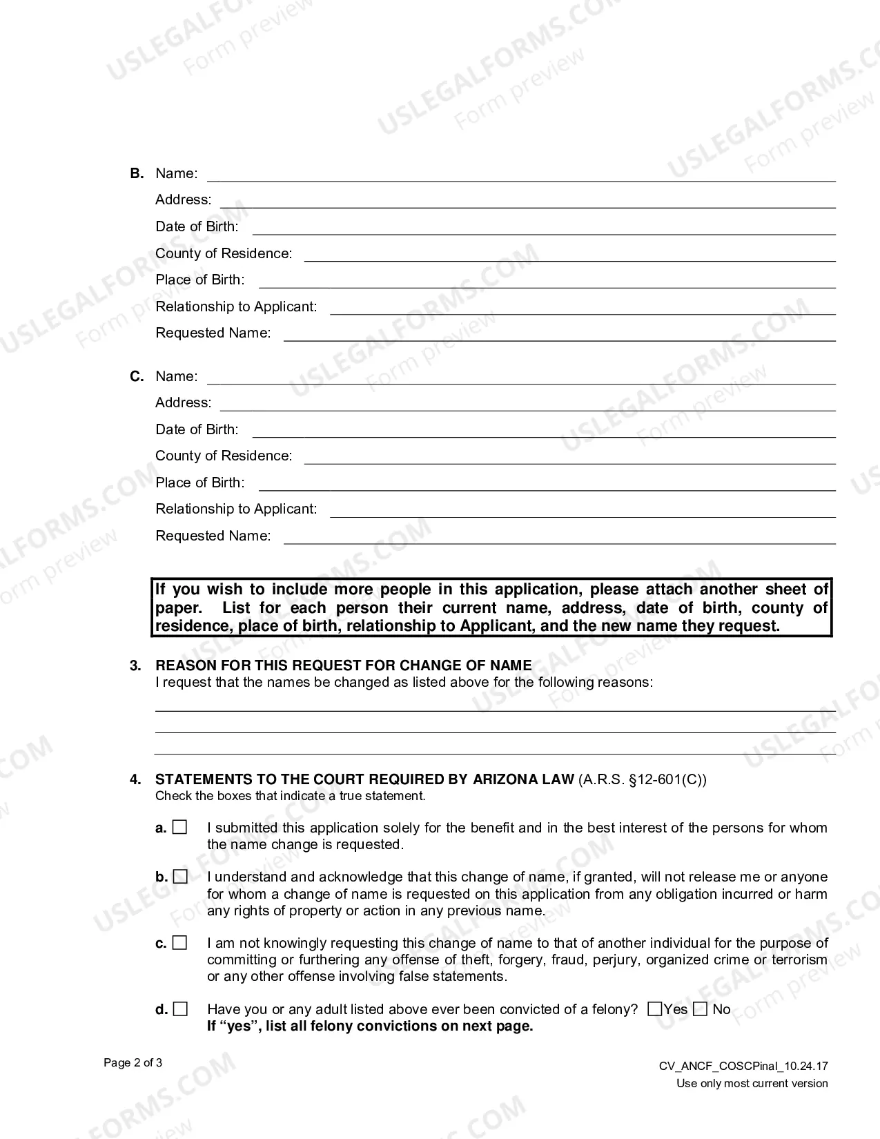 Preview Name Change Packet for a Family