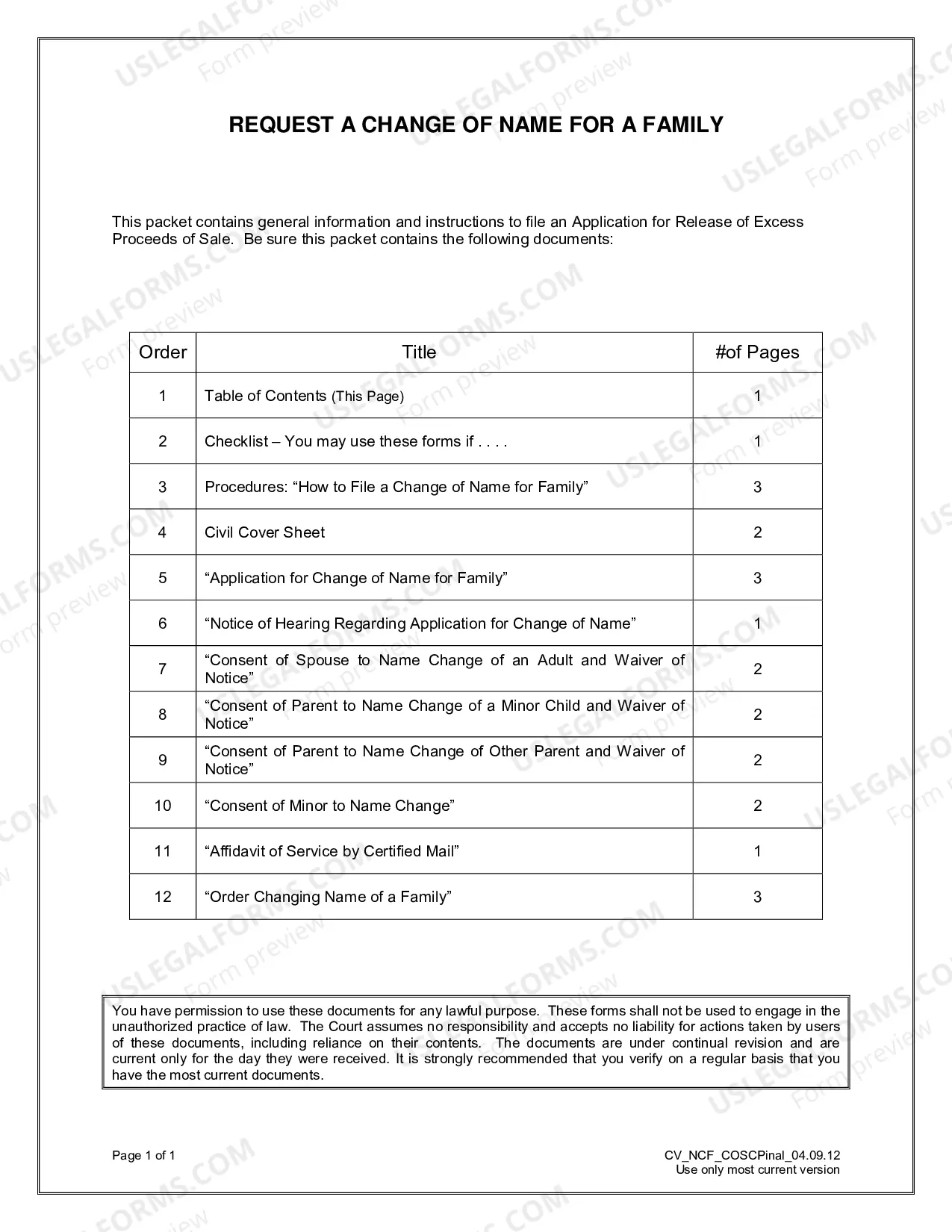 Preview Name Change Packet for a Family