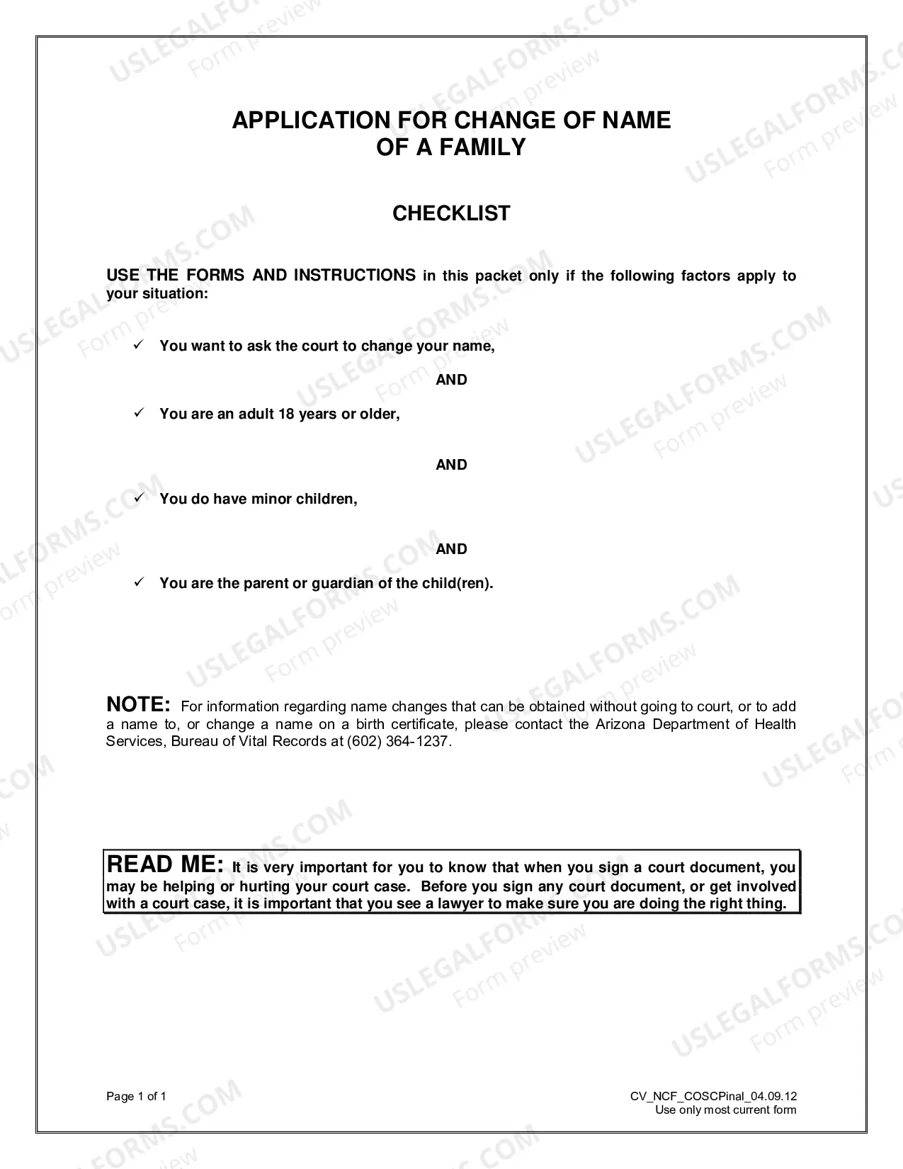 Preview Name Change Packet for a Family
