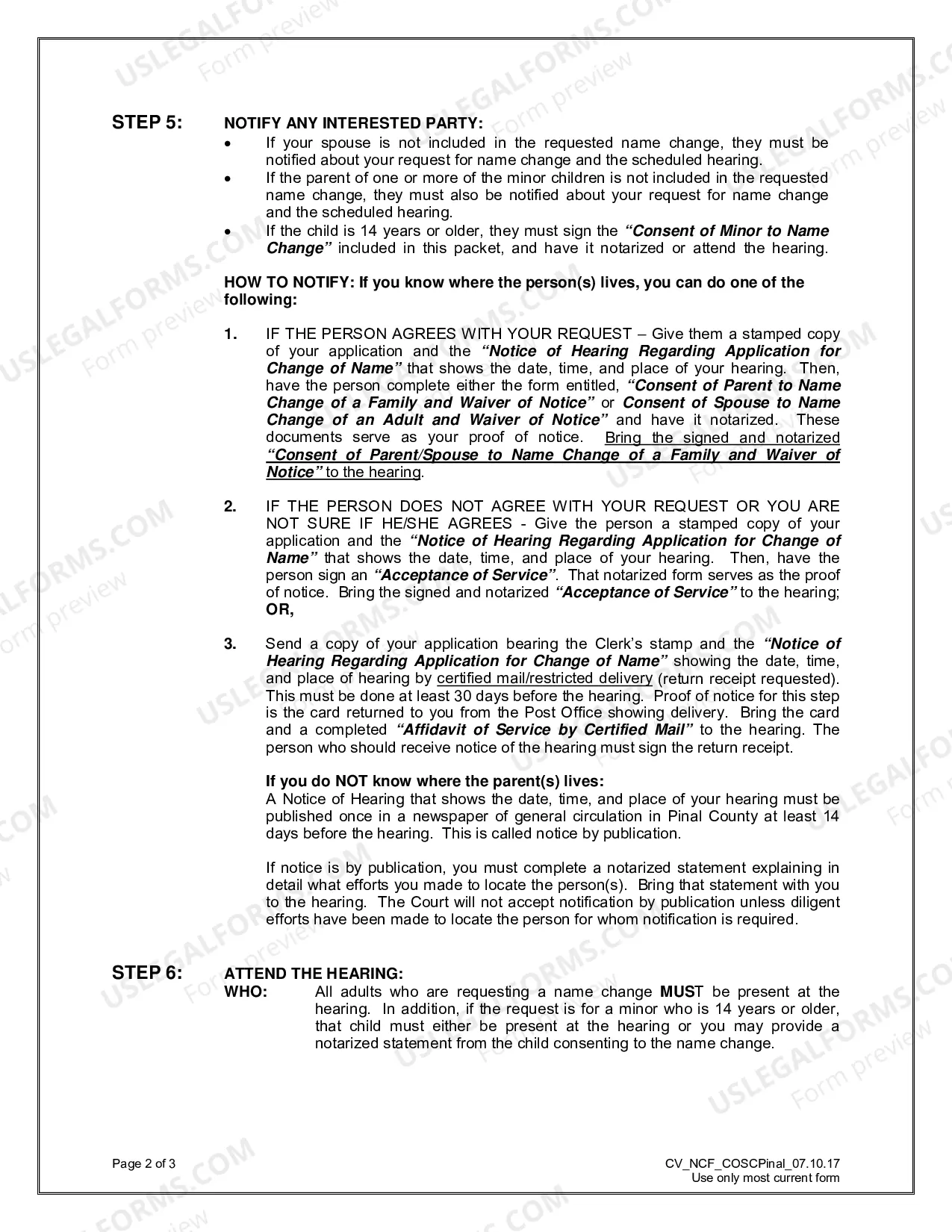 Preview Name Change Packet for a Family