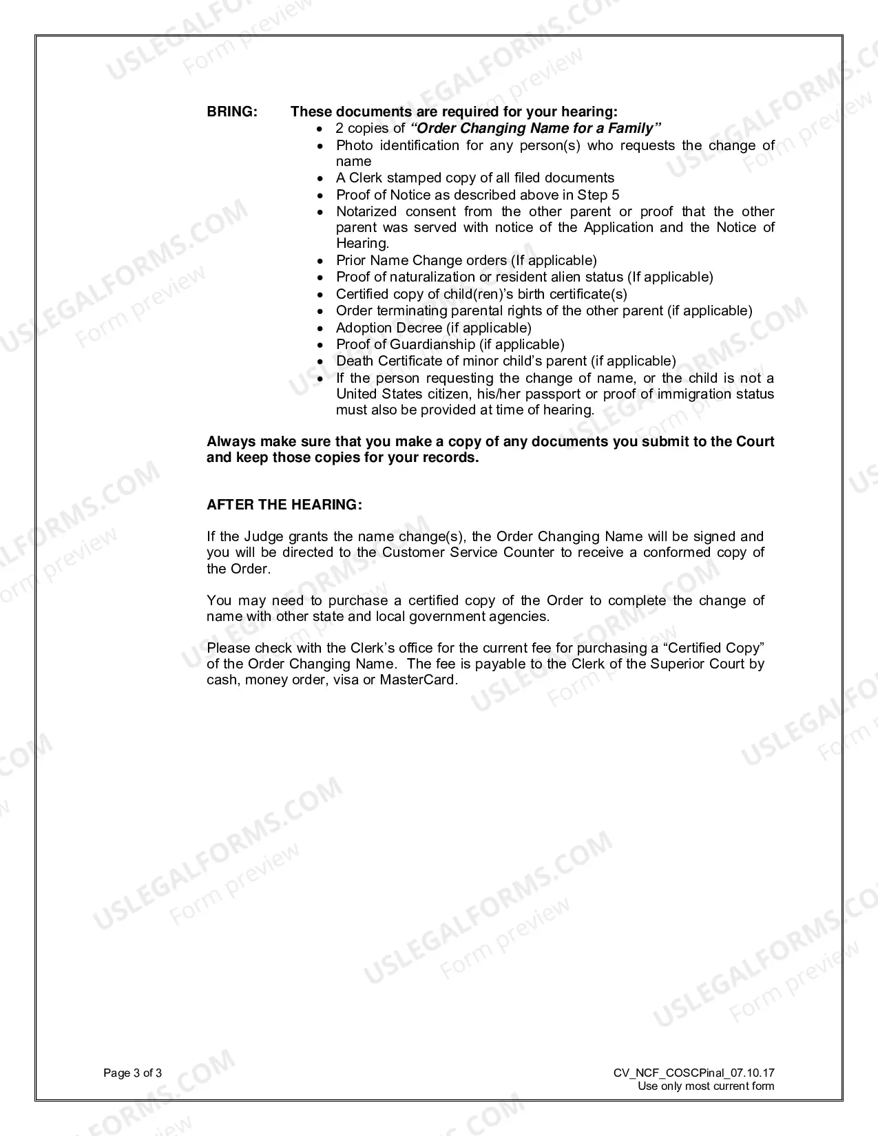 Preview Name Change Packet for a Family