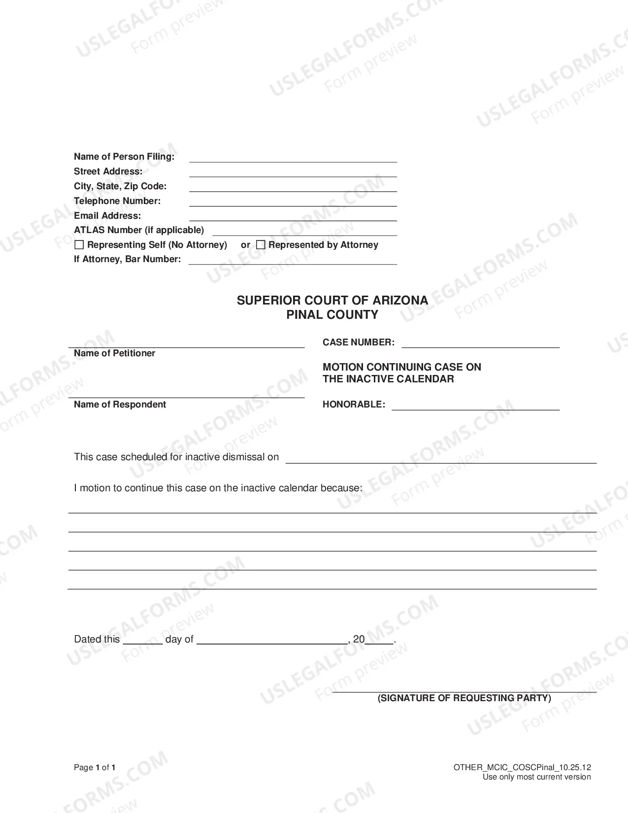 Preview Motion and Order Continuing Case On The Inactive Calendar