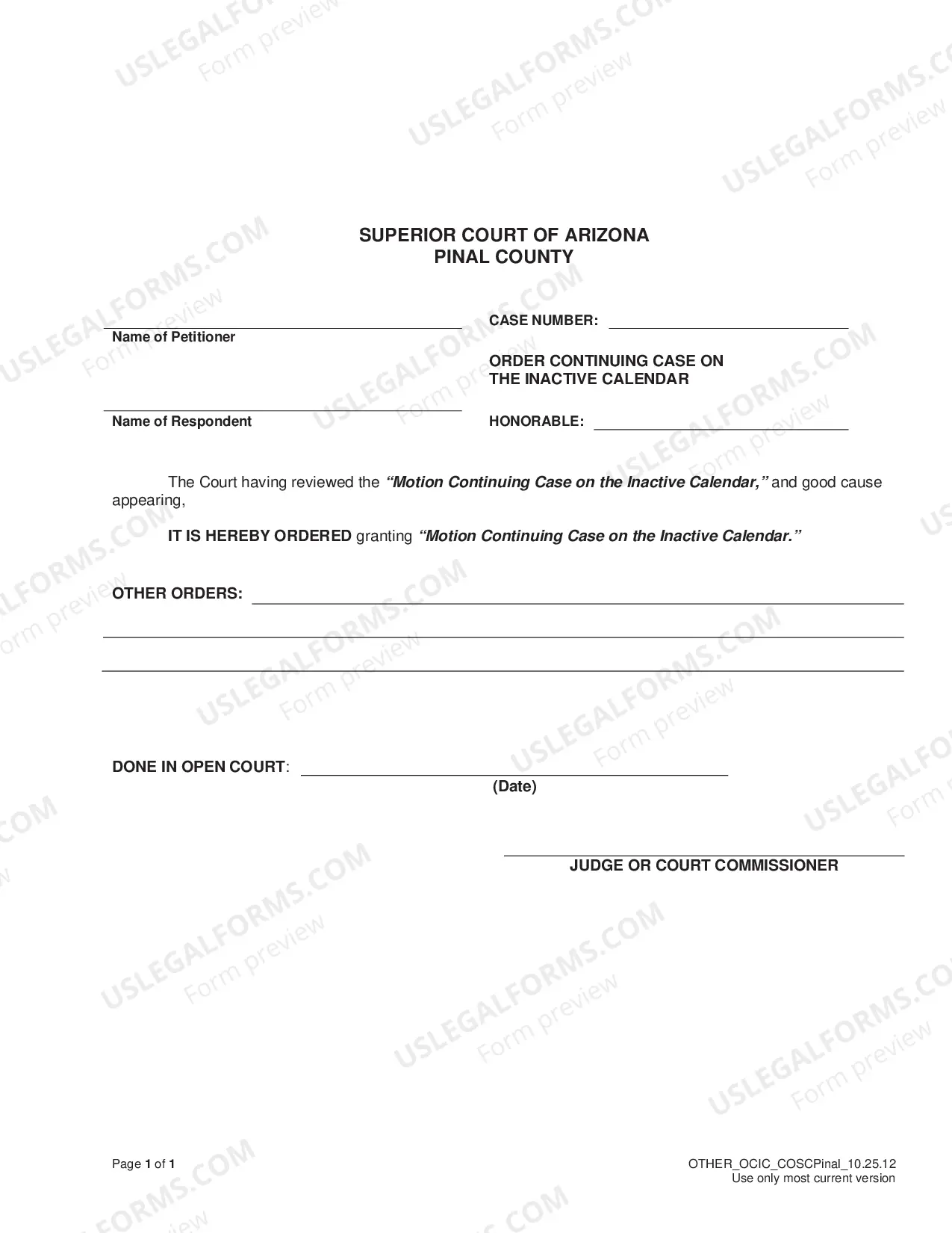 Preview Motion and Order Continuing Case On The Inactive Calendar