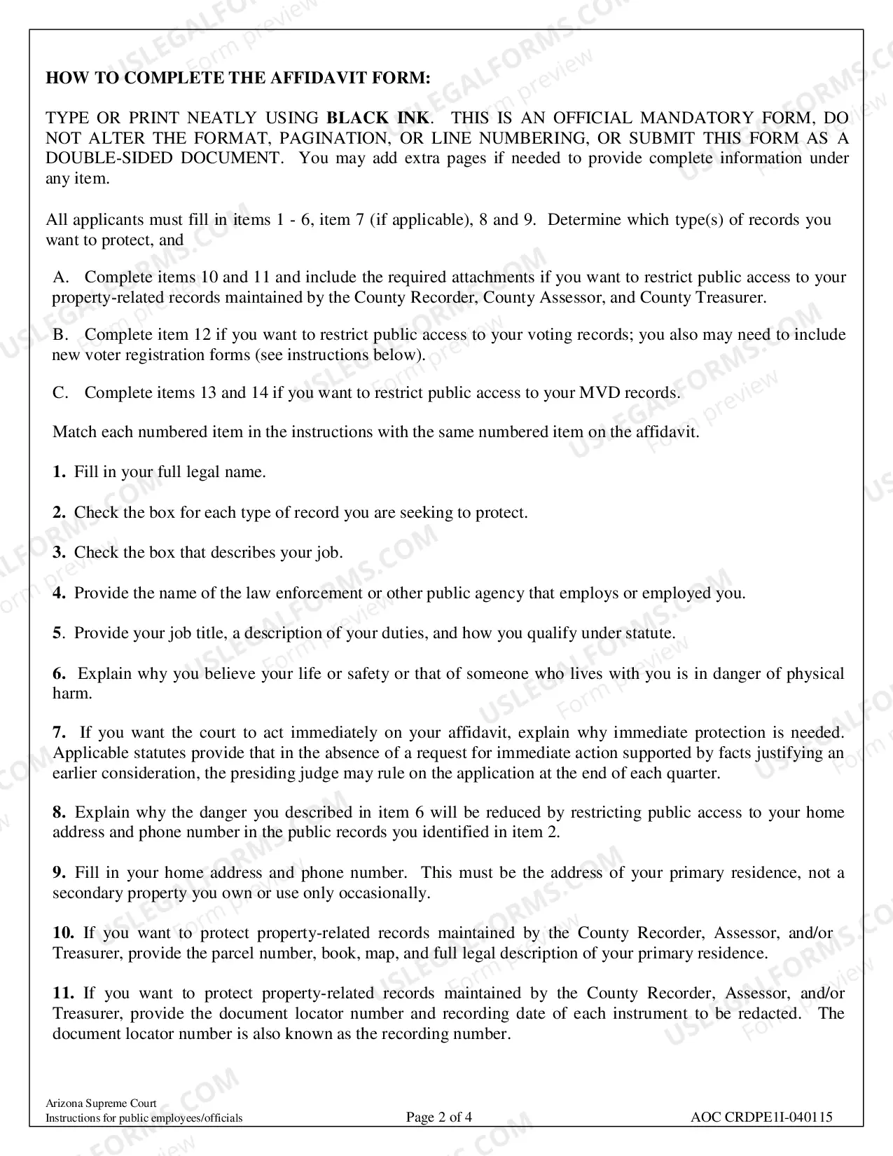 Preview Affidavit in Support of Application to Restrict Public Access