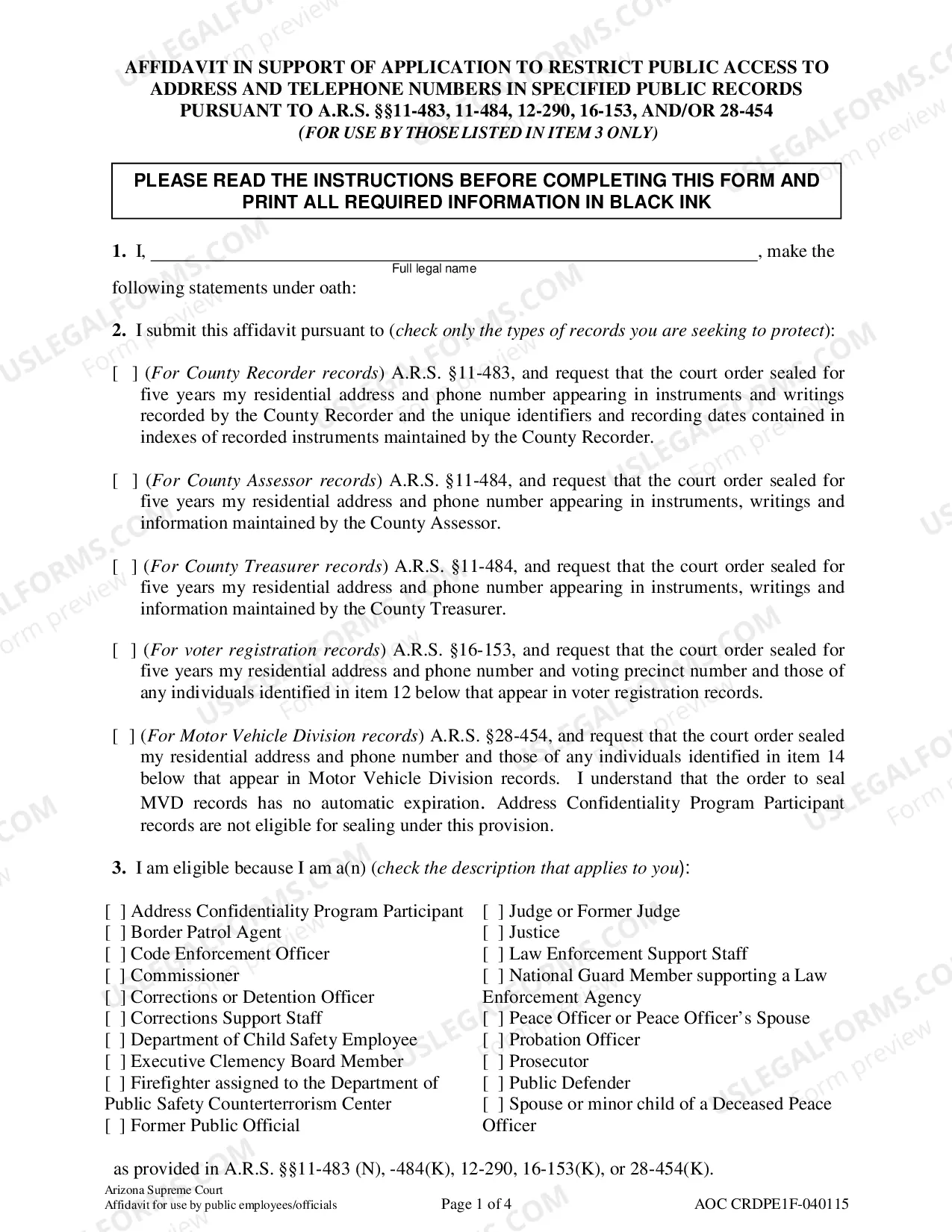 Preview Affidavit in Support of Application to Restrict Public Access