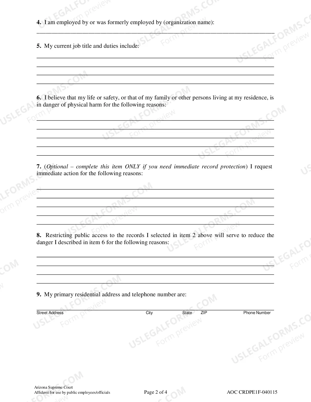 Preview Affidavit in Support of Application to Restrict Public Access
