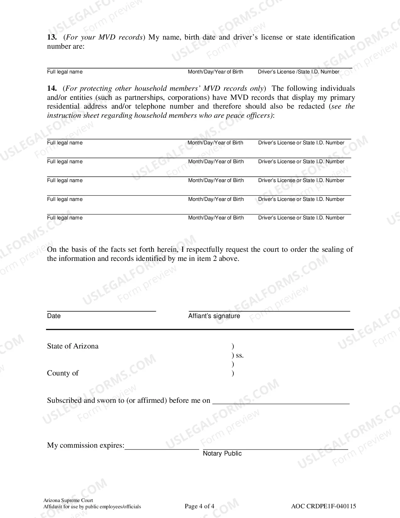 Preview Affidavit in Support of Application to Restrict Public Access