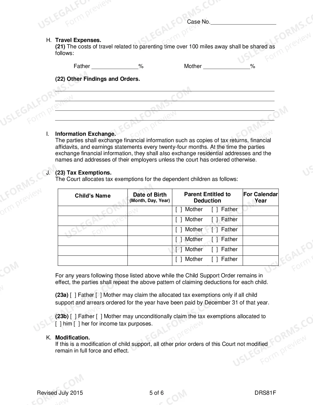 Preview Child Support Order