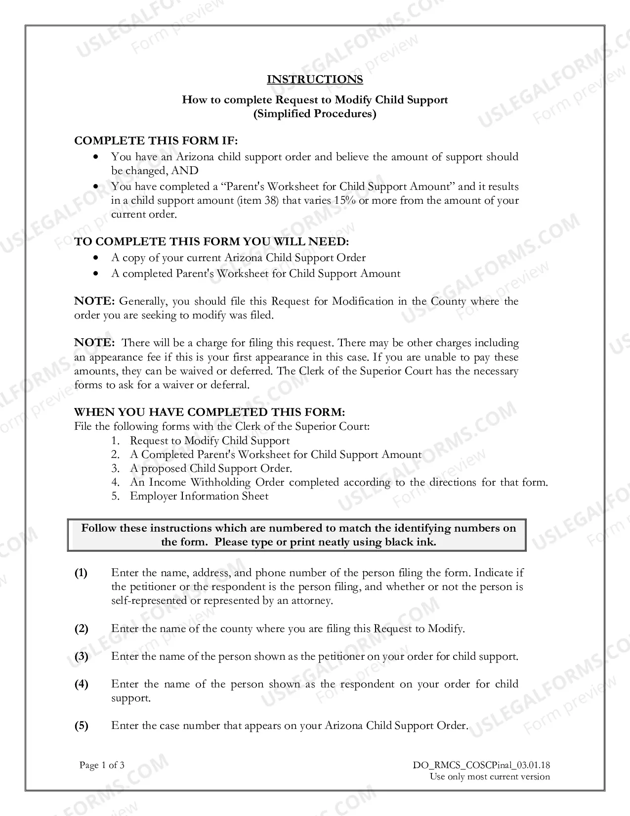 Preview Request to Modify Child Support Packet