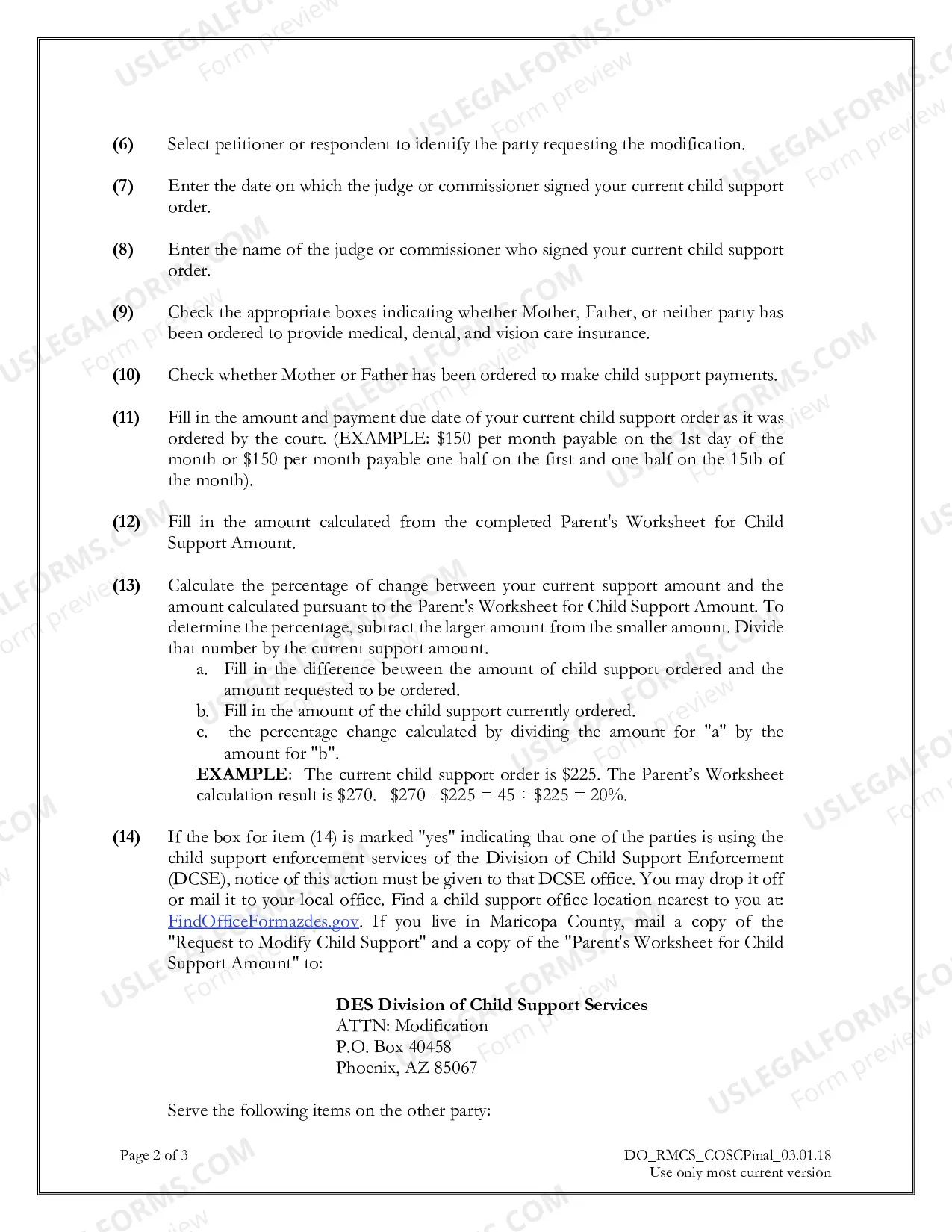 Preview Request to Modify Child Support Packet