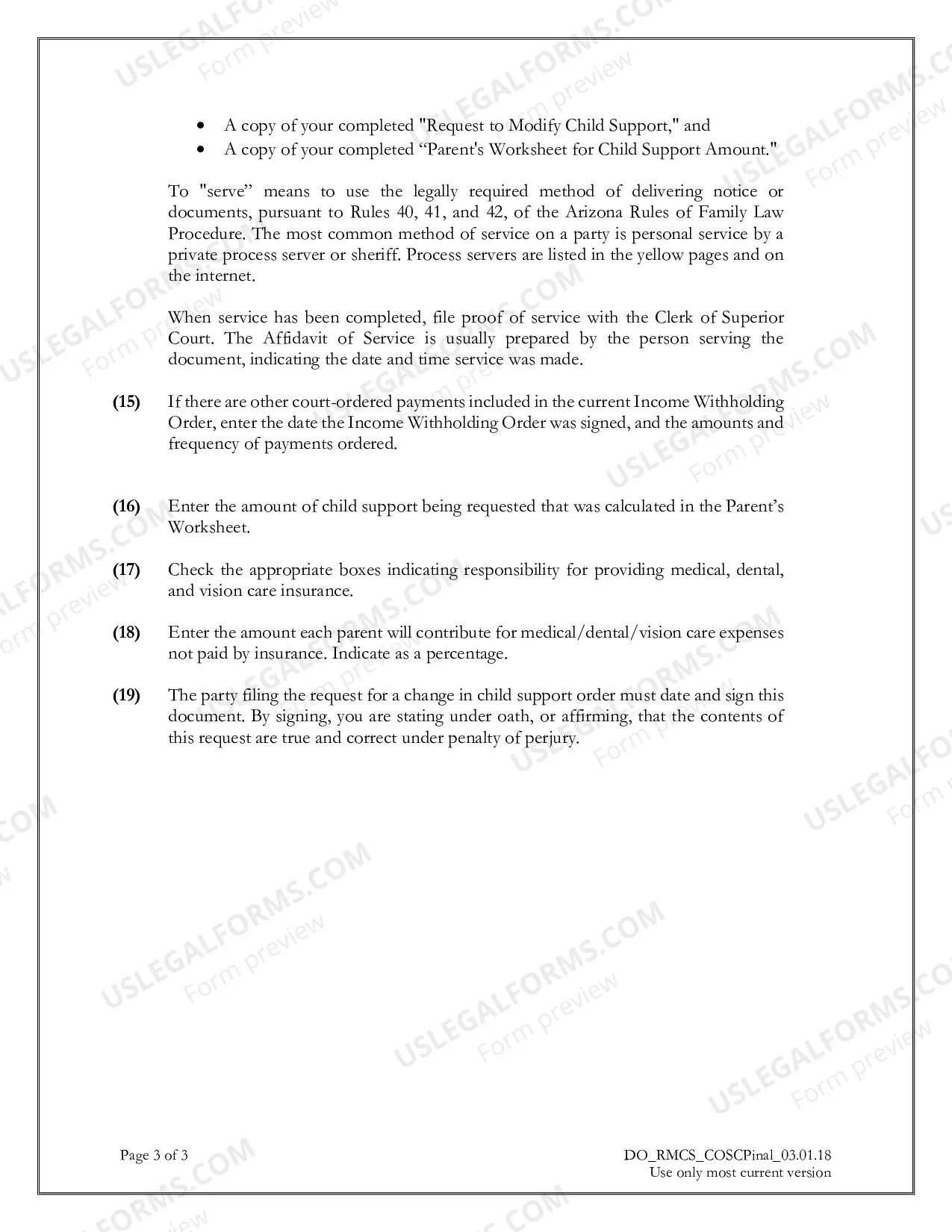 Preview Request to Modify Child Support Packet