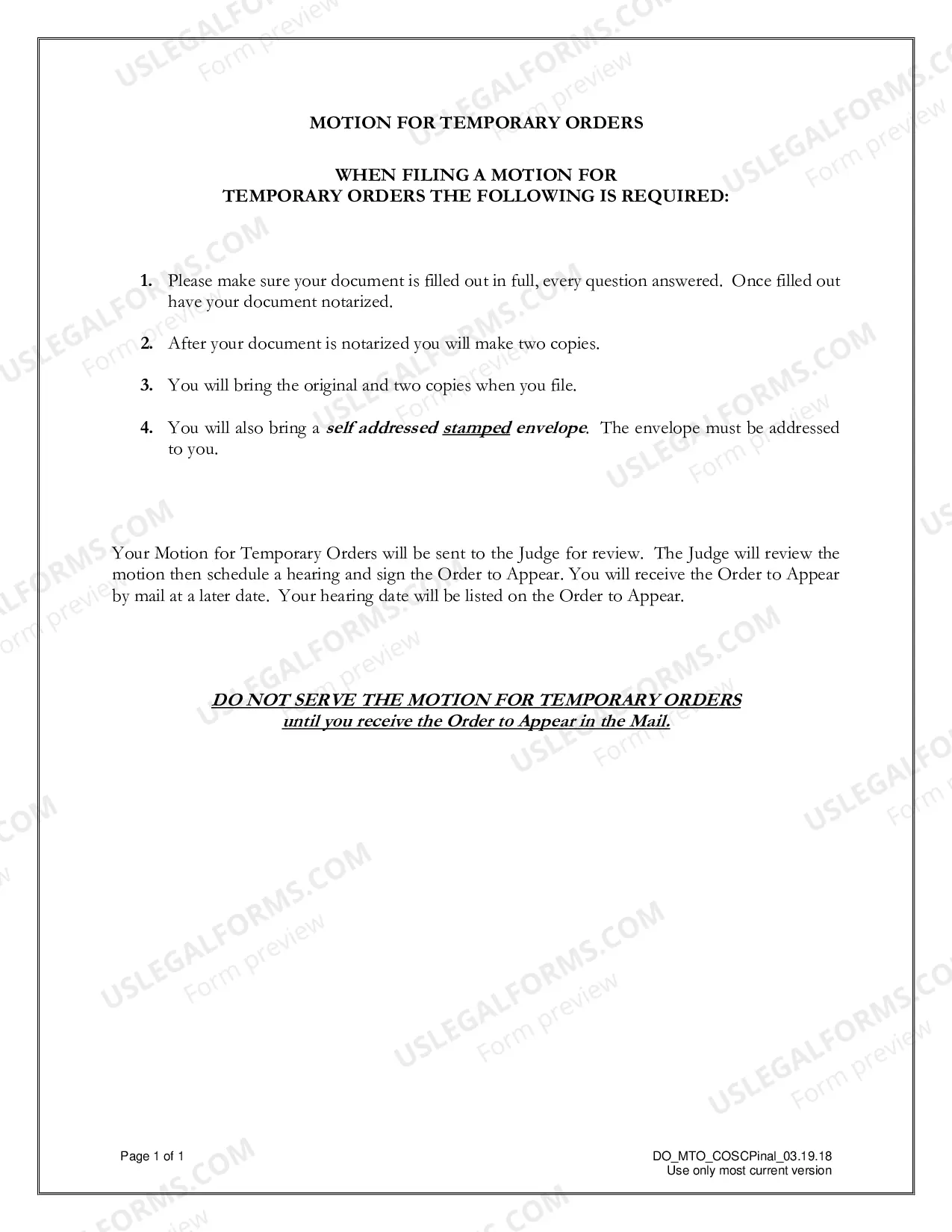 Preview Motion for Temporary Orders