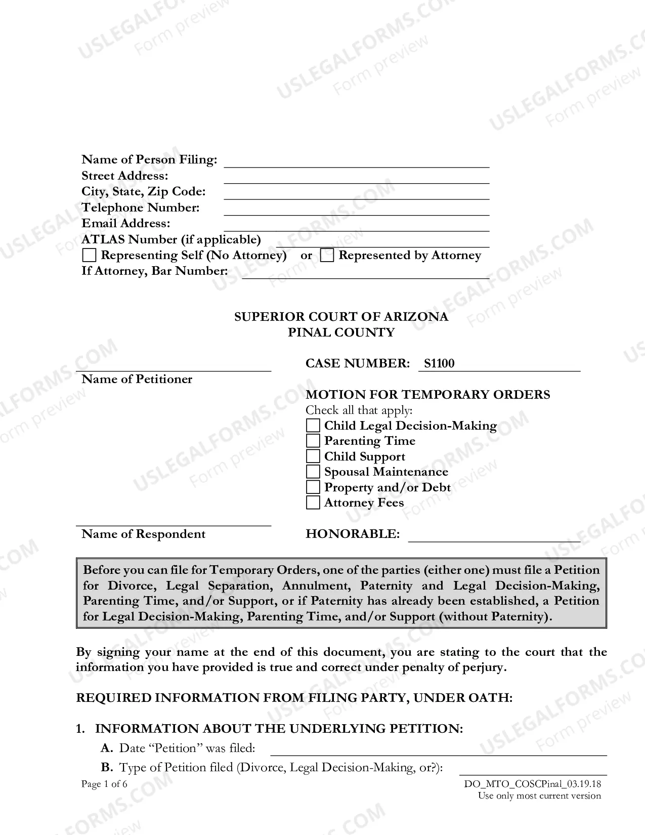 Preview Motion for Temporary Orders
