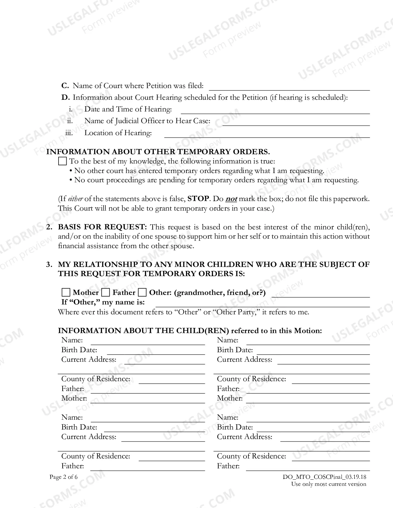 Preview Motion for Temporary Orders