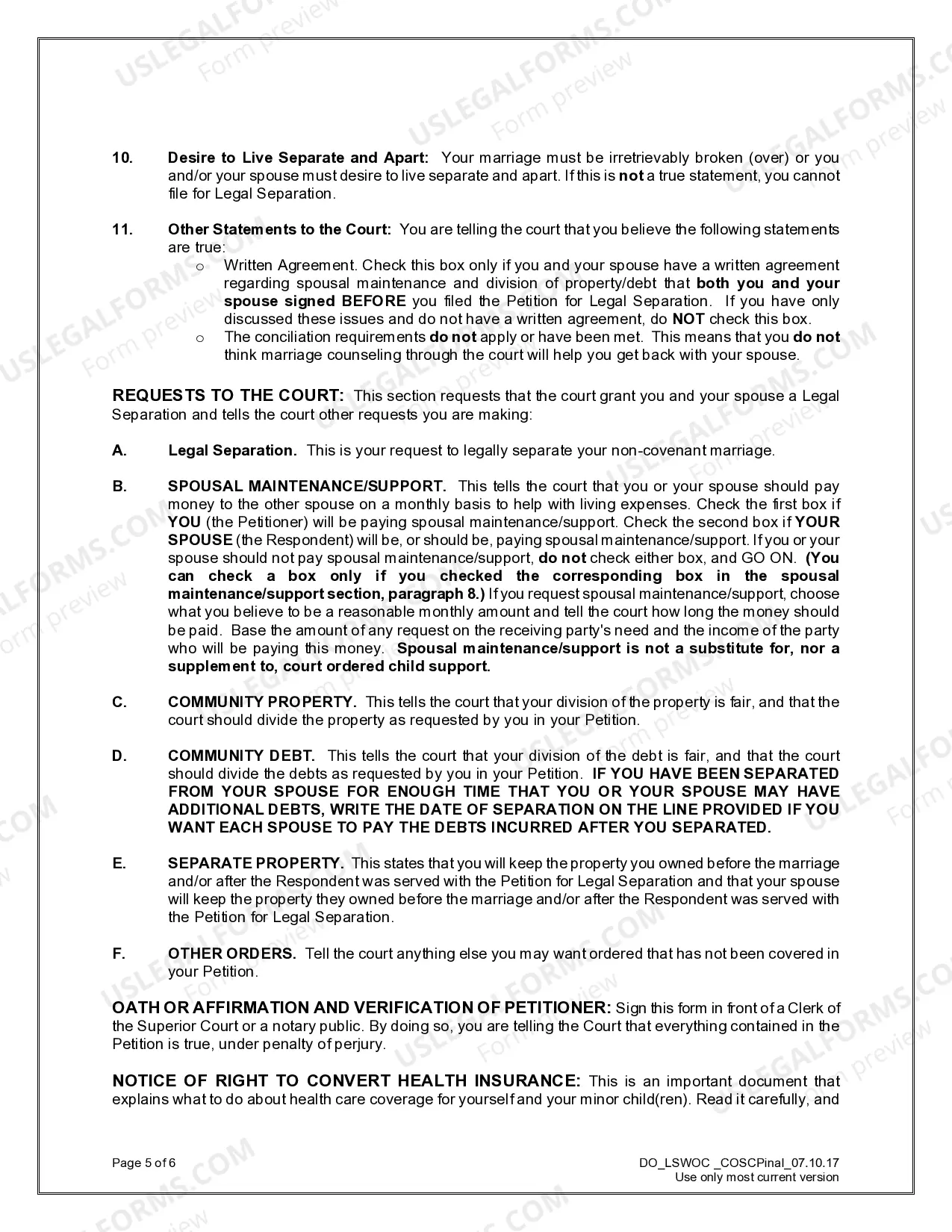 Preview Legal Separation without Children when Parties AGREE to all Terms