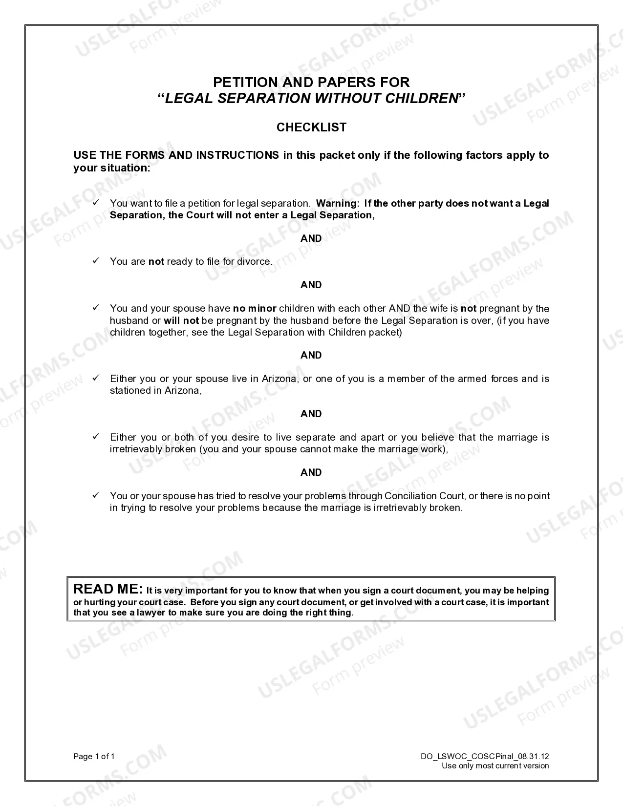 Preview Legal Separation without Children when Parties AGREE to all Terms