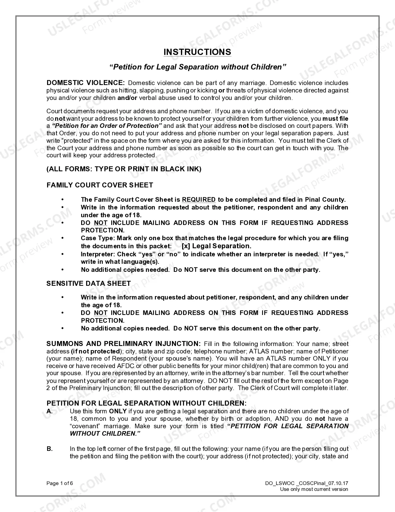 Preview Legal Separation without Children when Parties AGREE to all Terms