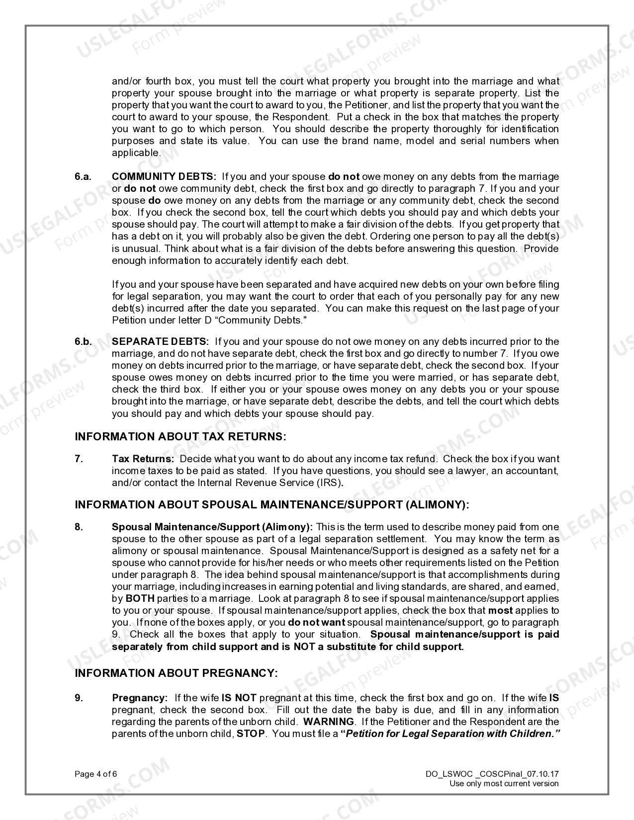 Preview Legal Separation without Children when Parties AGREE to all Terms