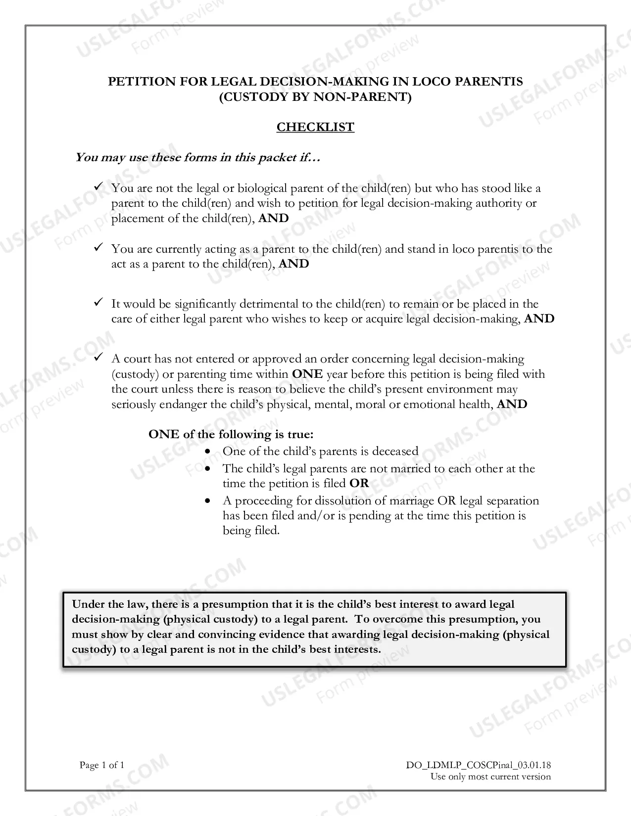 Preview Petition by Non-Parent to Establish Legal Decision-Making in Loco Parentis