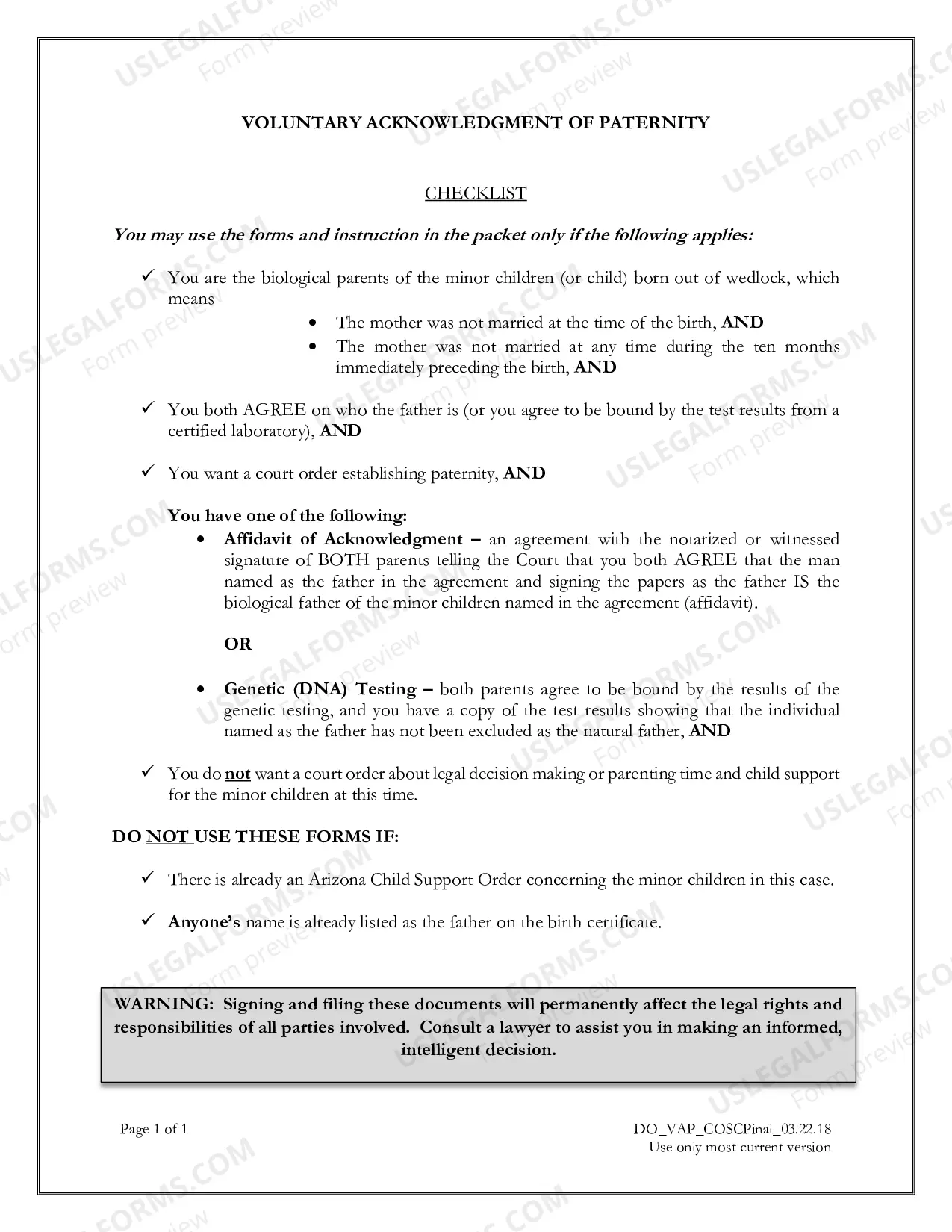 Preview Voluntary Acknowledgment of Paternity