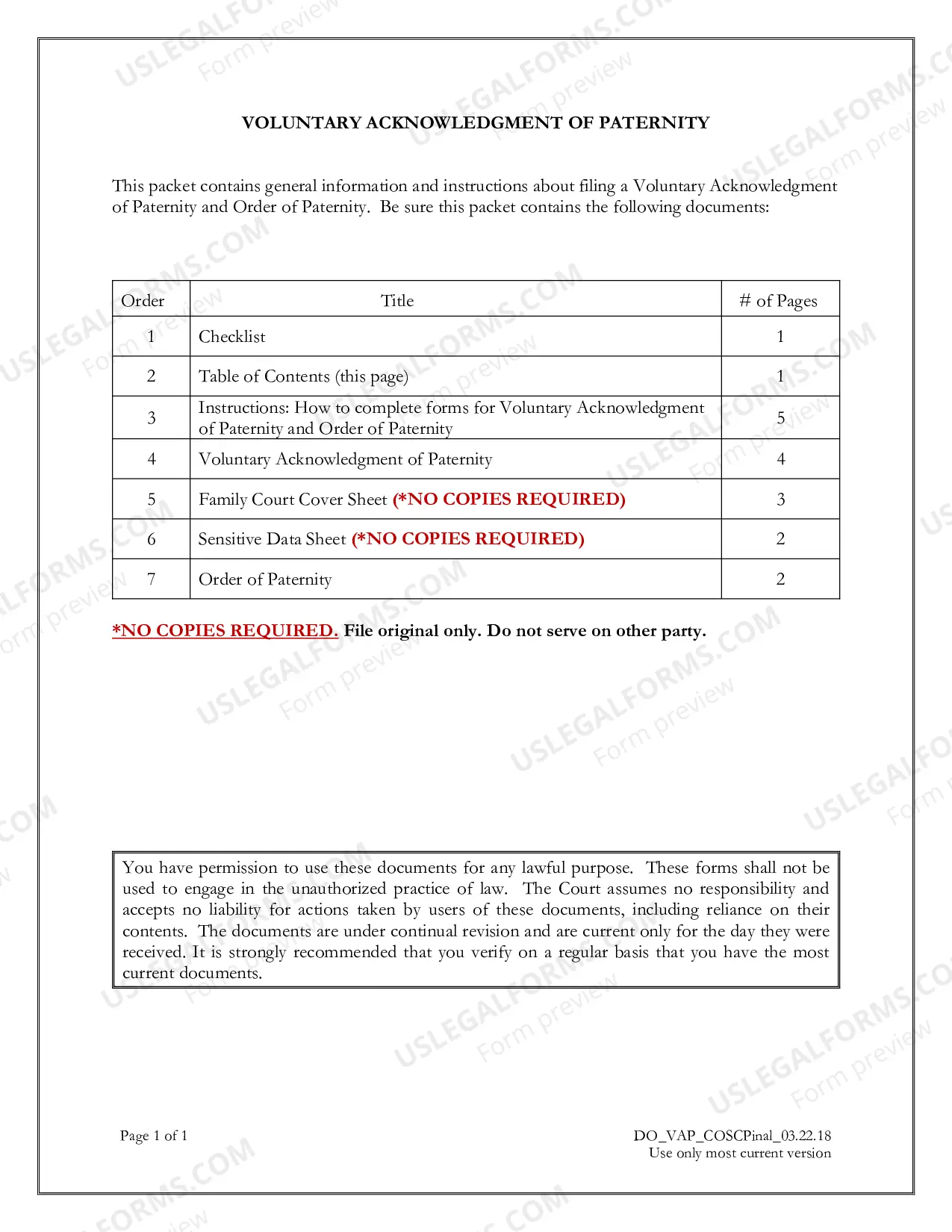 Preview Voluntary Acknowledgment of Paternity