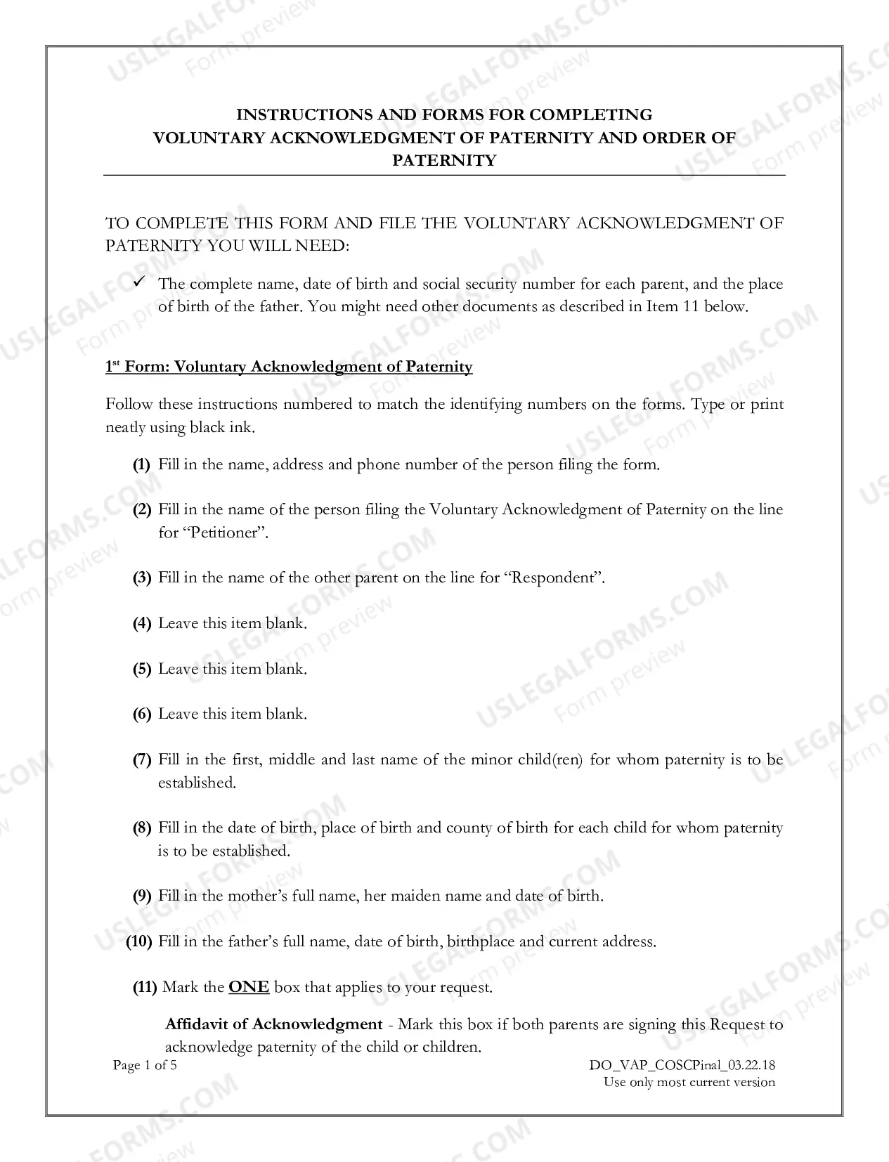 Preview Voluntary Acknowledgment of Paternity