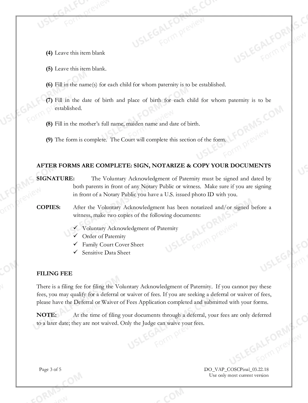 Preview Voluntary Acknowledgment of Paternity