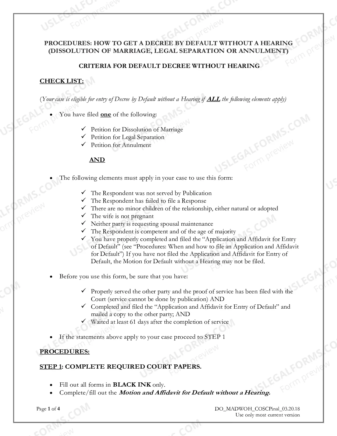Preview Motion and Affidavit for Default without a Hearing