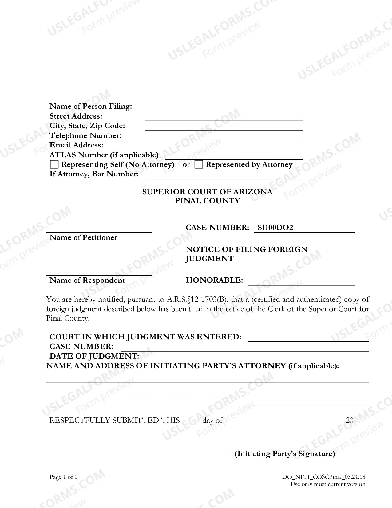Preview Filing for Foreign Judgment