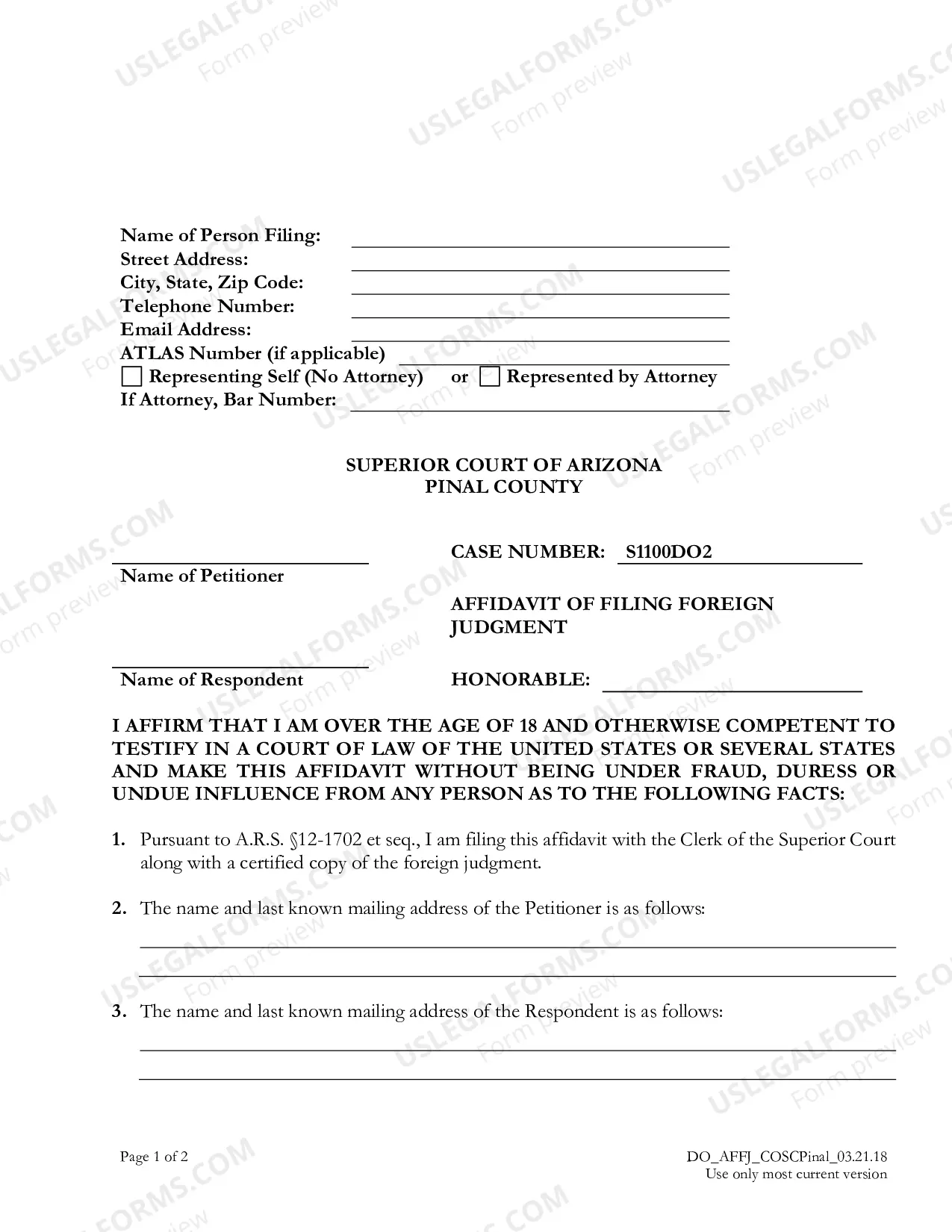 Preview Filing for Foreign Judgment