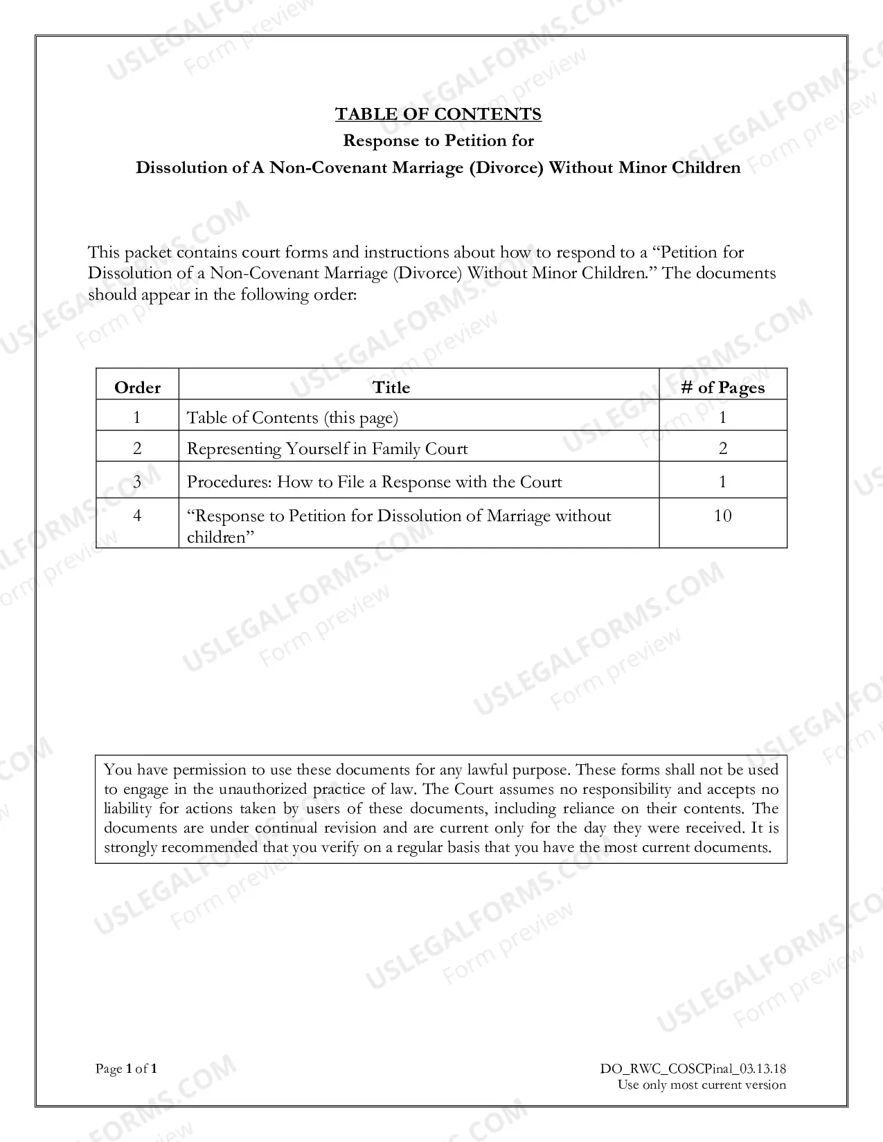Preview Response to Petition for Divorce without Children