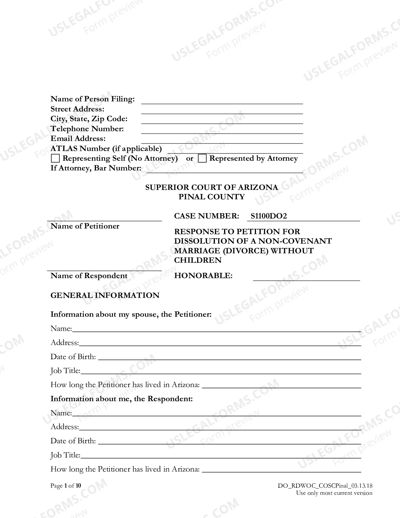 Preview Response to Petition for Divorce without Children