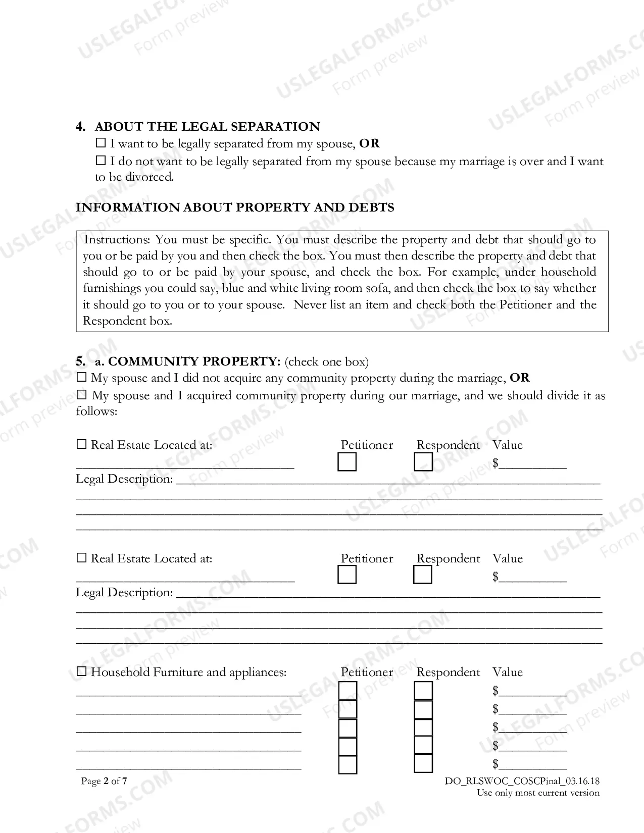 Preview Response to Petition for Legal Separation without Children