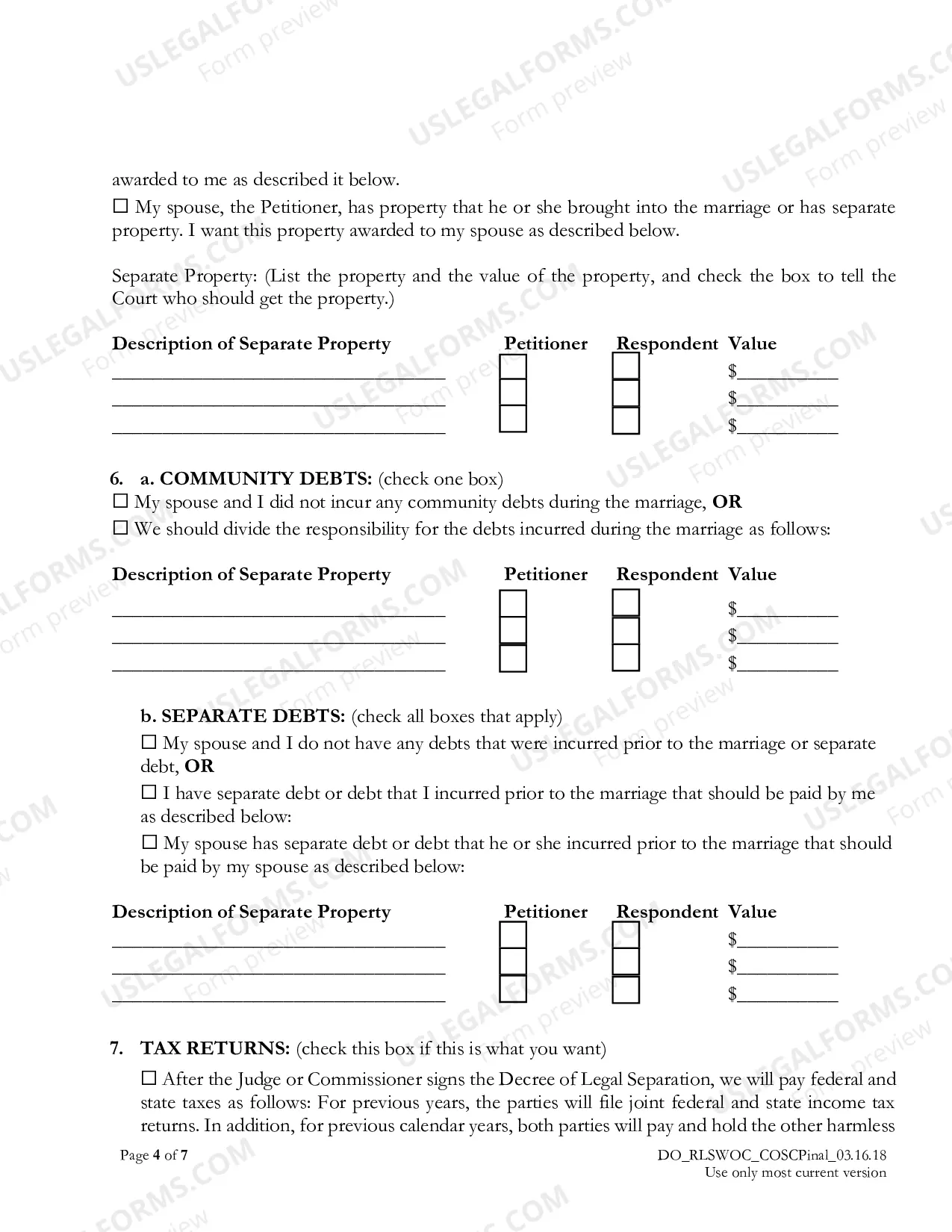 Preview Response to Petition for Legal Separation without Children