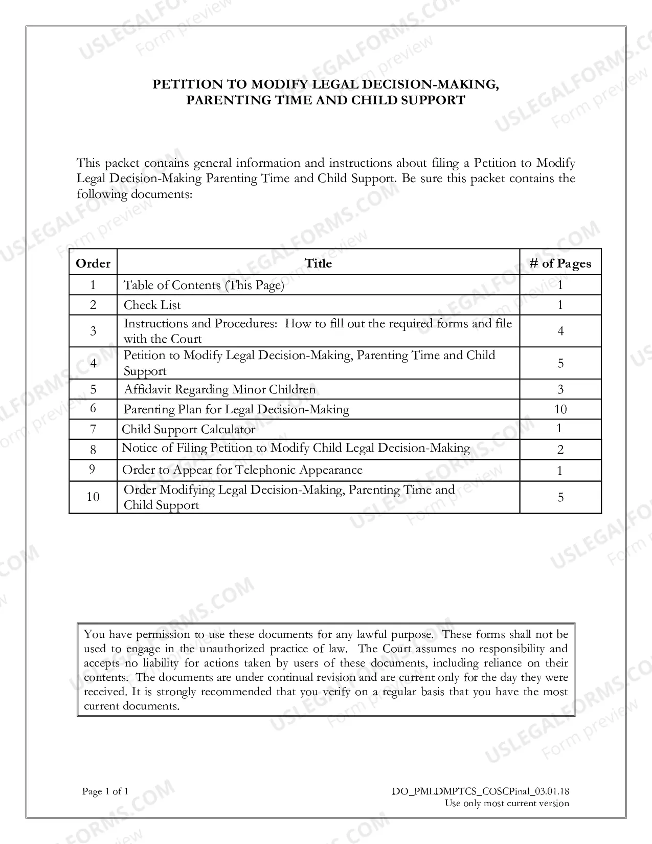 Preview Petition to Modify Legal Decision-Making, Parenting Time and Child Support