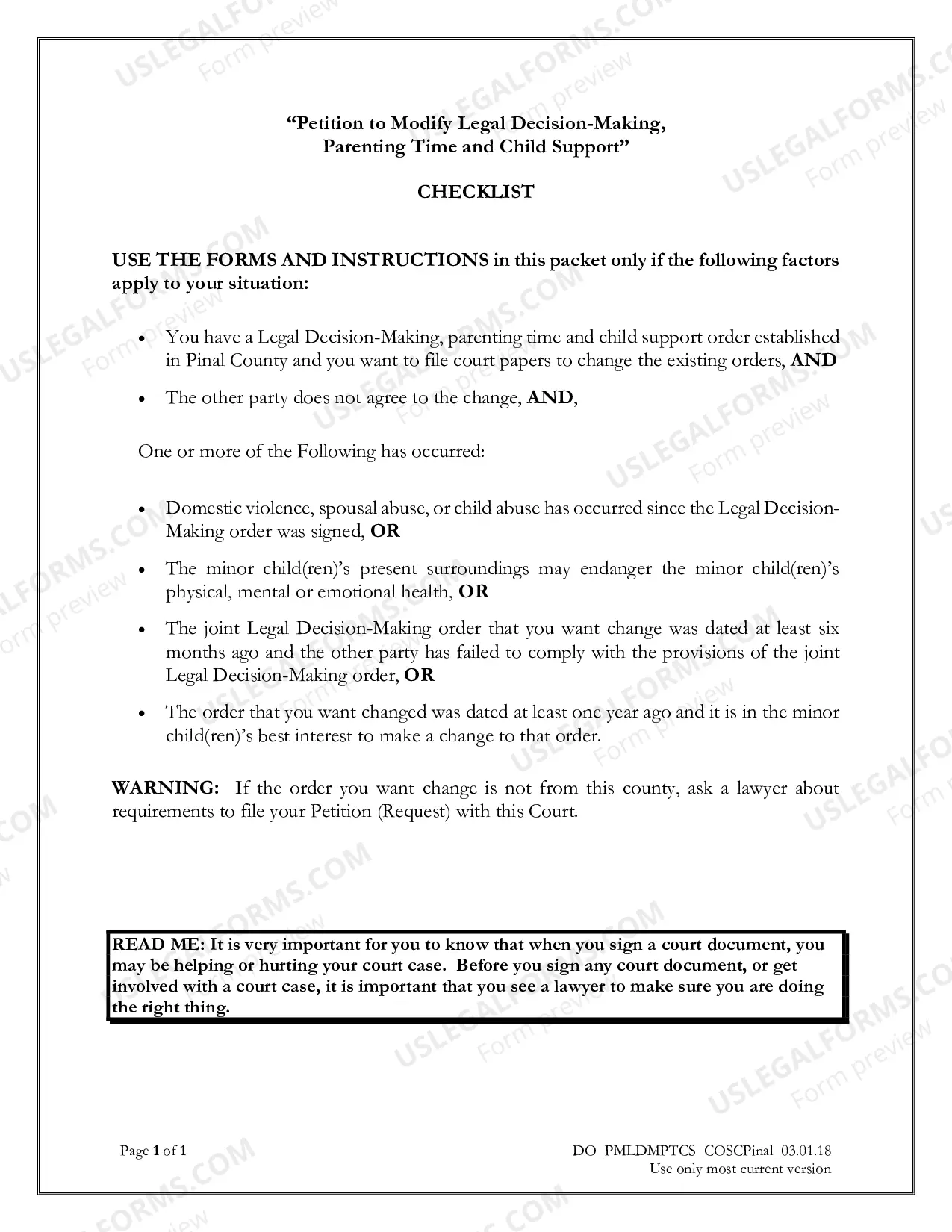 Preview Petition to Modify Legal Decision-Making, Parenting Time and Child Support