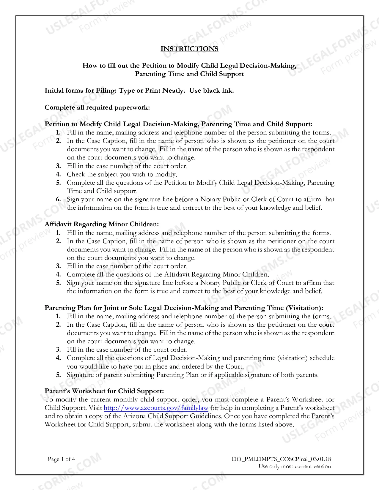 Preview Petition to Modify Legal Decision-Making, Parenting Time and Child Support