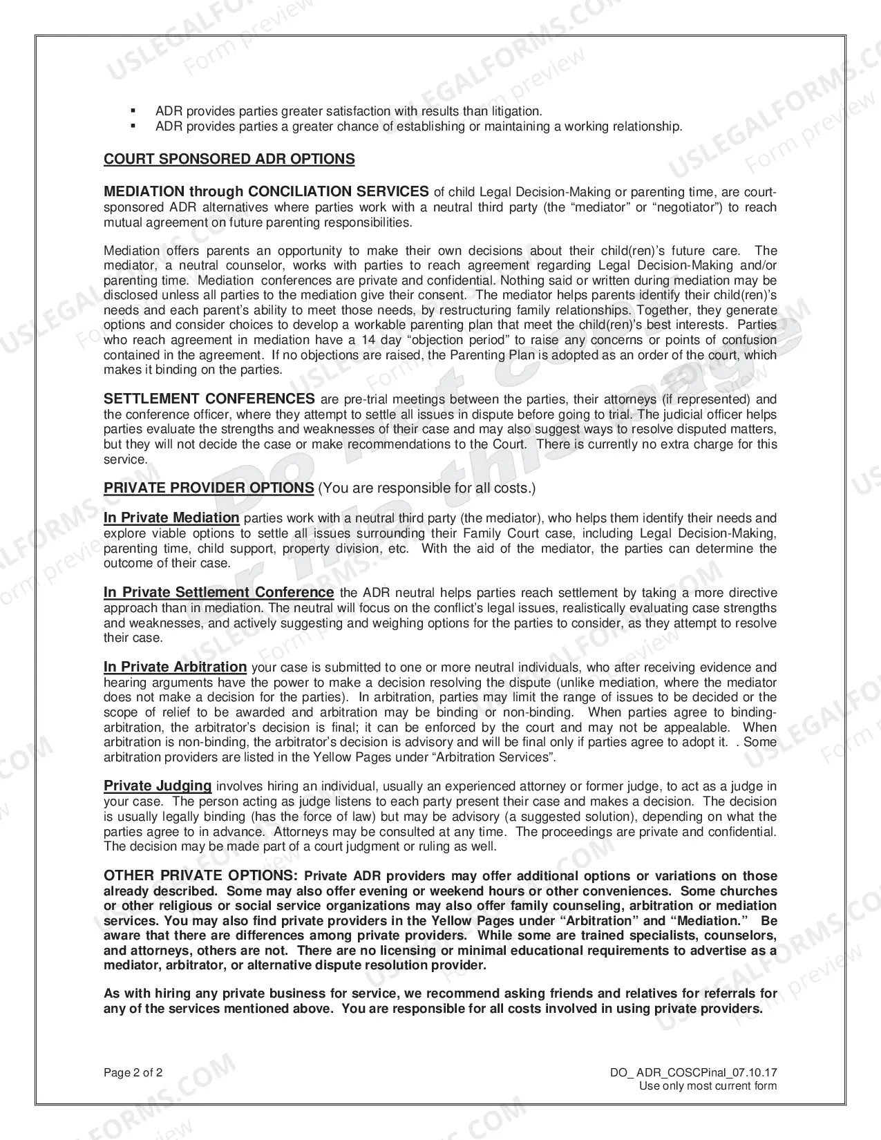 Preview Alternative Dispute Resolution Statement to the Court