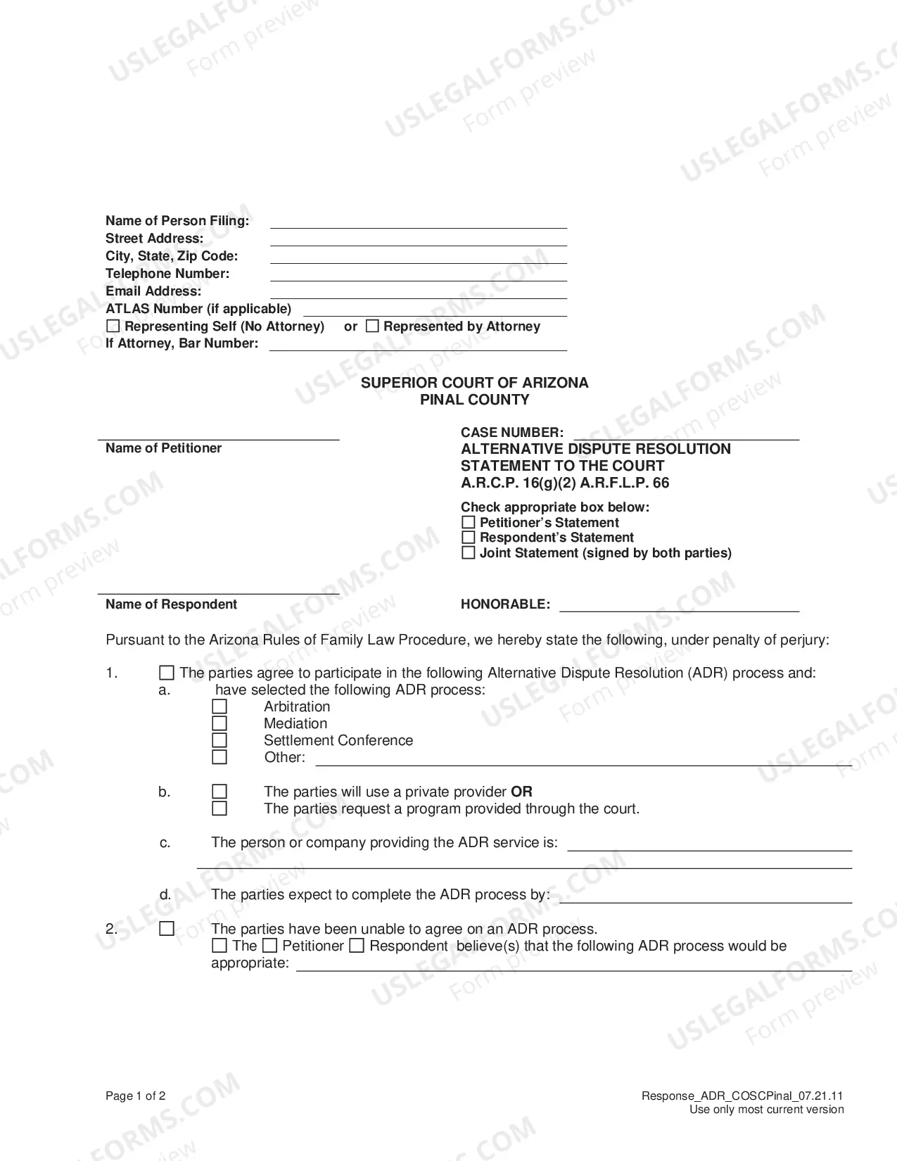 Preview Alternative Dispute Resolution Statement to the Court