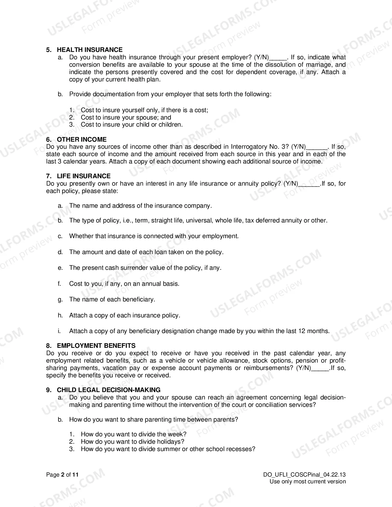 Preview Uniform Family Law Interrogatories