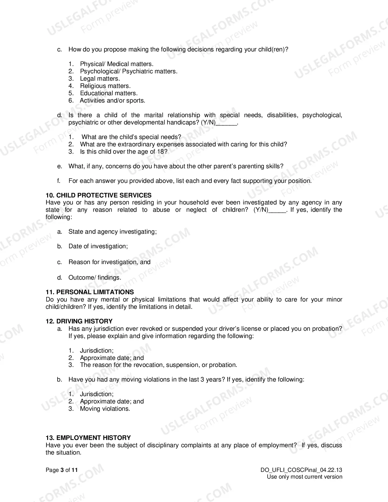Preview Uniform Family Law Interrogatories