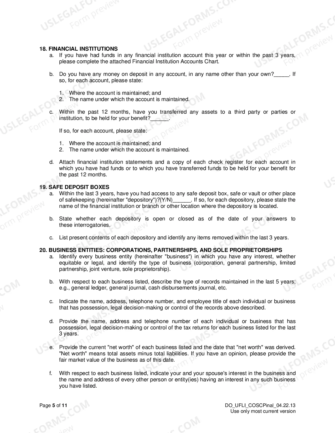 Preview Uniform Family Law Interrogatories