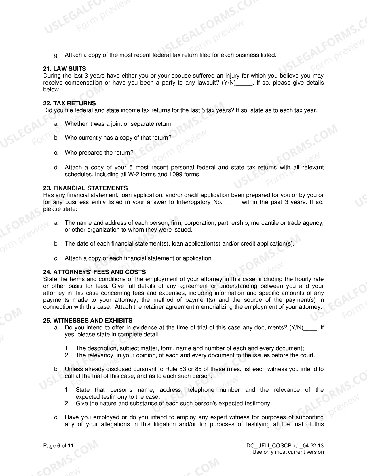 Preview Uniform Family Law Interrogatories